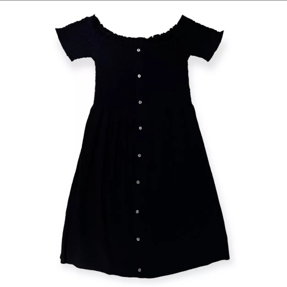 Abercrombie & Fitch Smocked Button Front Black Off The Shoulder Dress- Size Xl - Picture 6 of 7